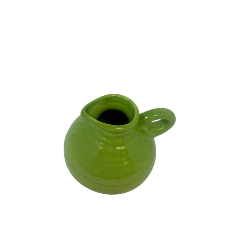 5" x 4" Green & White Round Stoneware Pitcher Vase