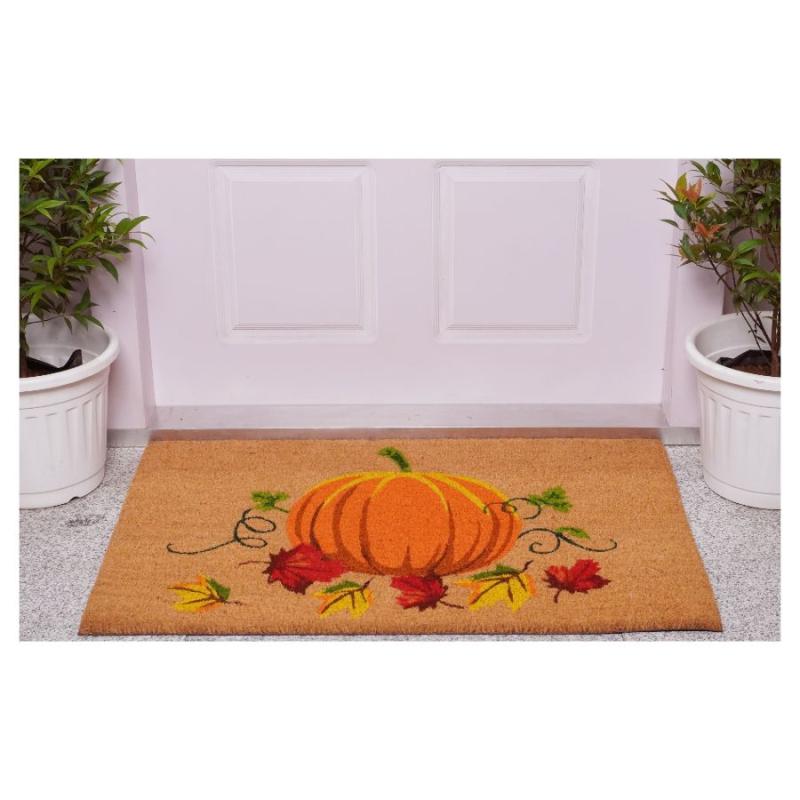 Pumpkin on Leaves Doormat