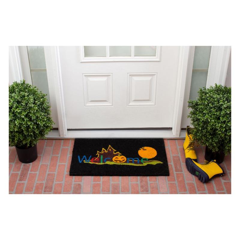 Colorful J-O-L Welcome on Black Doormat