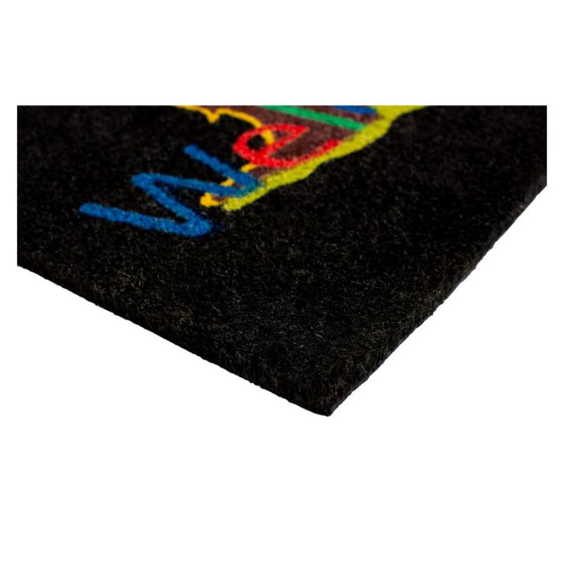 Colorful J-O-L Welcome on Black Doormat