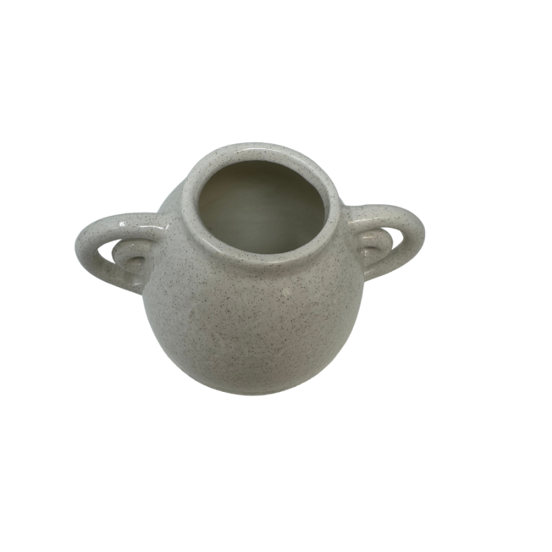 6" x 6" Crock Style Stoneware Beige Vase with Two Handles