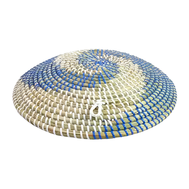 9.5" Natural Woven Basket/ Wall Decor - Blue & White Swirl