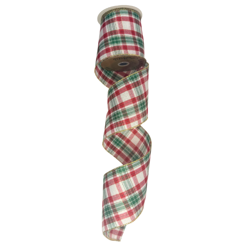 4"x10yd Holiday Plaid Ribbon w/ Gold border