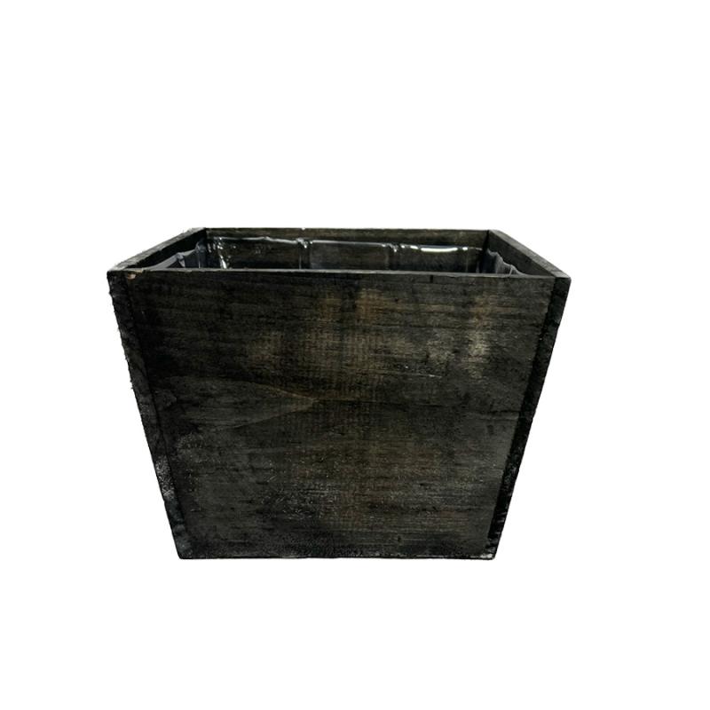 4.25" Square Wood Box/Planter - Black/Brown