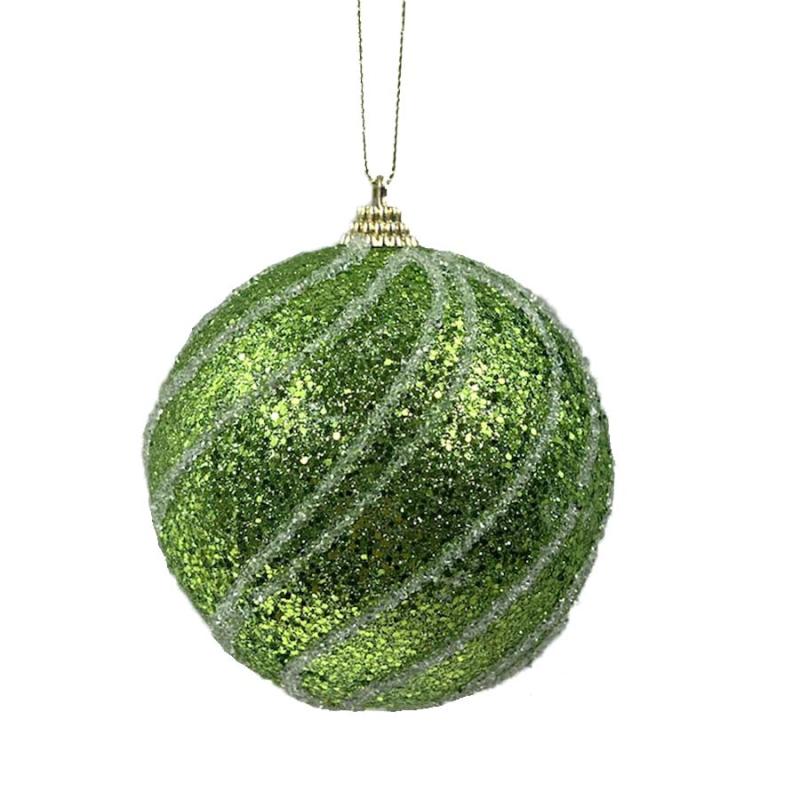 4" Ball Ornament Green Spiral Ornaments & Tree Toppers