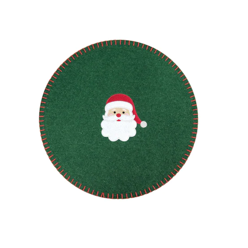 14" Round Felt Placemat-Santa on Green