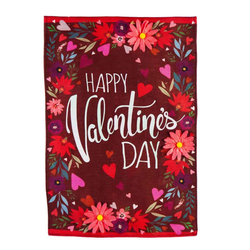 Valentine's Day Heart and Flowers Garden Flag
