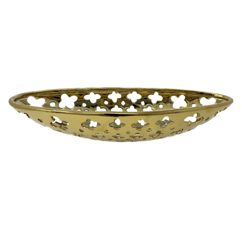 Gold Metal Oval Decorative Accent Bowl Tabletop Decor