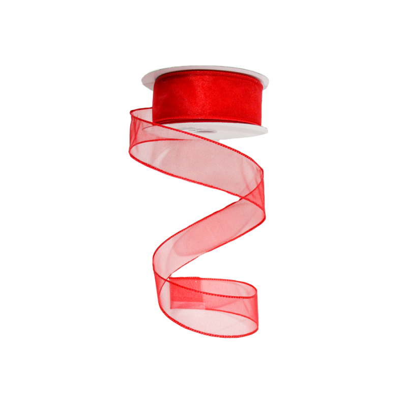 1.5" x 25yd Red Wired Edge Sheer Ribbon