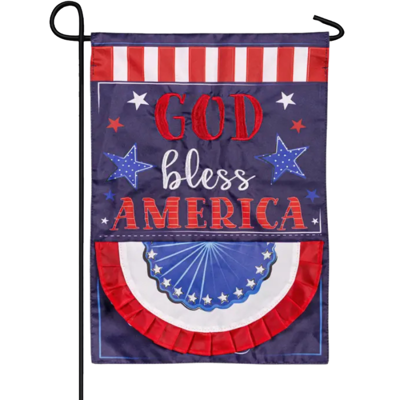 Patriotic God Bless Applique Garden Flag