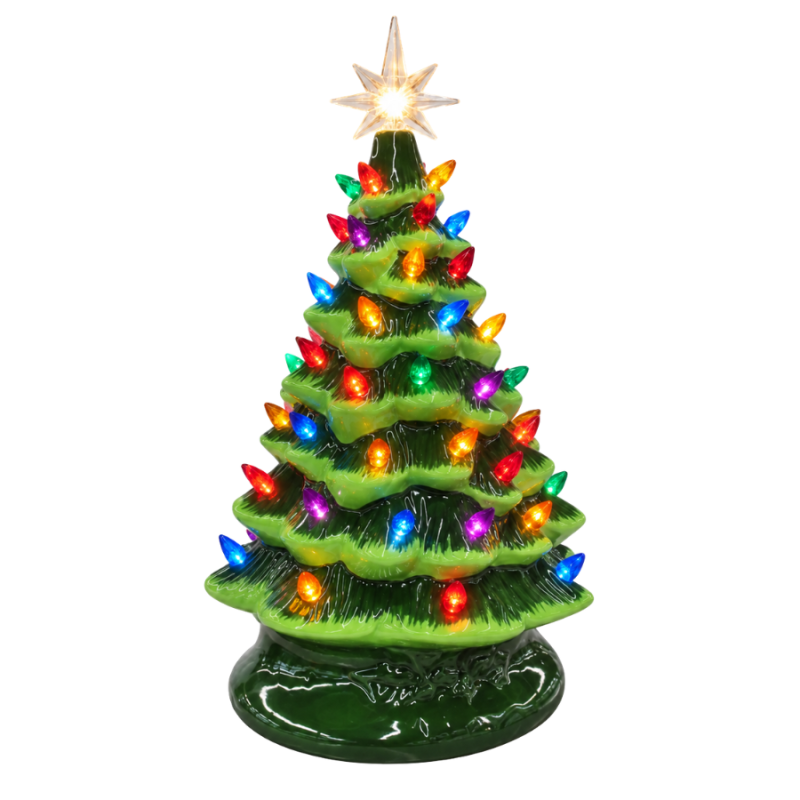 16" Ceramic Light Up Tree - Green