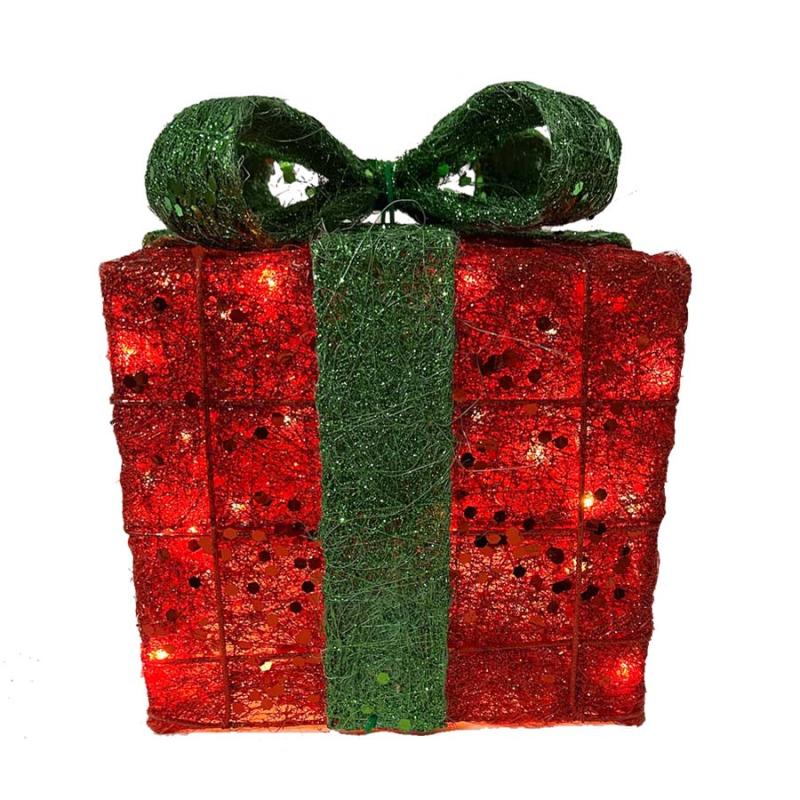 Large Red & Green Light Up Present