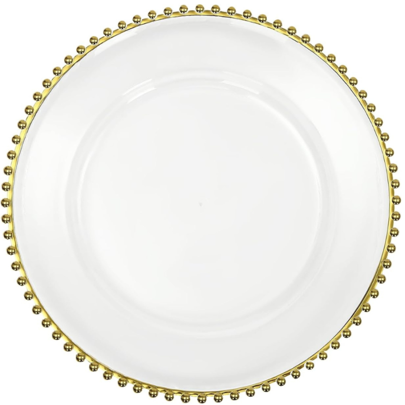 13" Rnd w/ Beaded Trim Charger Plate - Gold