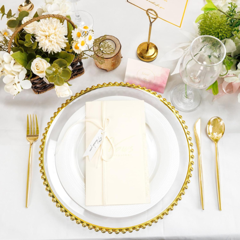 13" Rnd w/ Beaded Trim Charger Plate - Gold