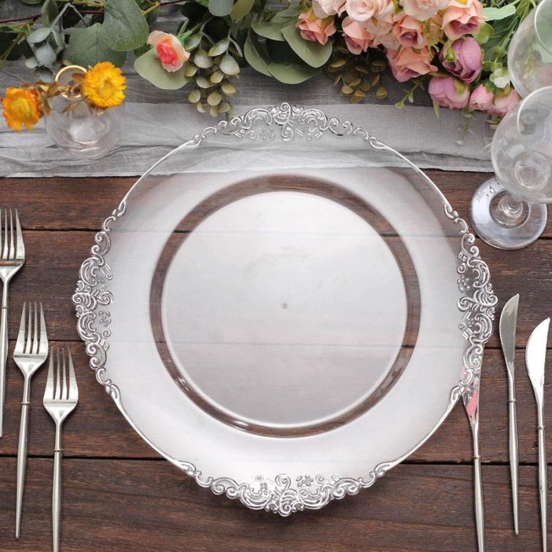 13" Rnd Baroque Edge Charger Plate - Silver