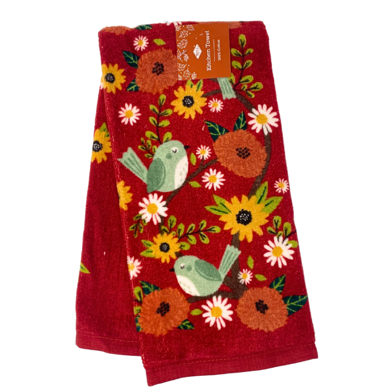 Autumn Wildflower Birds Kitchen Towel