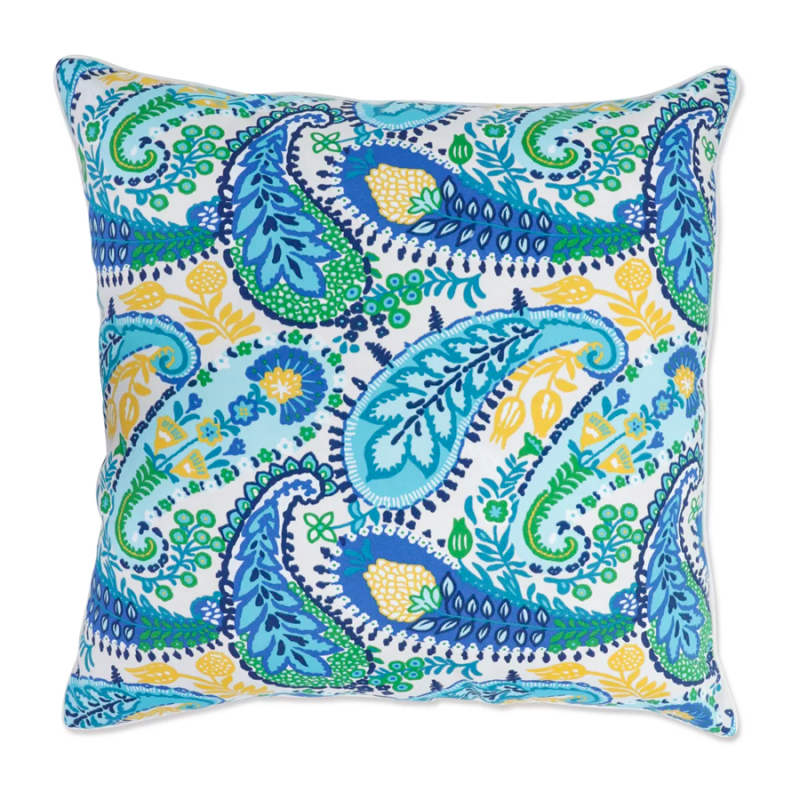 17" Amalia Paisley Blue Outdoor Pillow