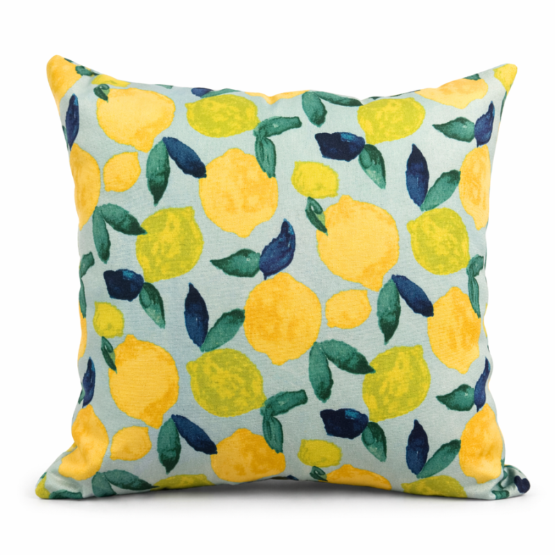 17" Lemon Burst on Blue Outdoor Pillow