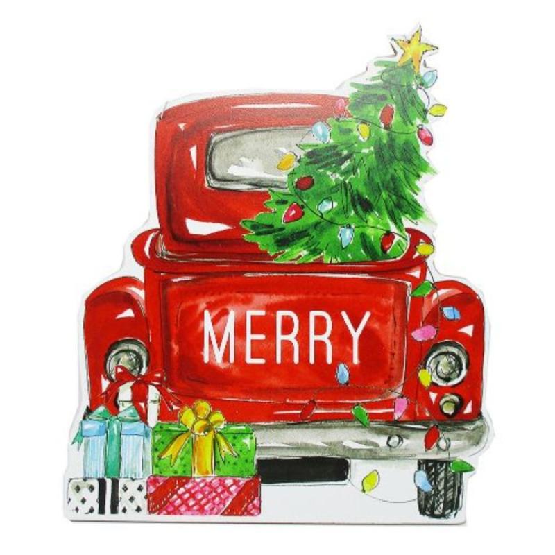 Merry Vintage Red Truck Christmas Hanging Sign Signs Wall Art