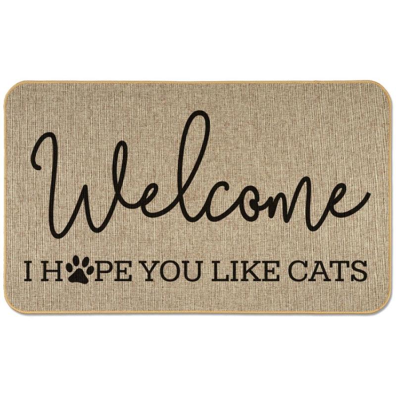 Floor Mat 29.5"x17.75"-Linen Look-Welcome Cats