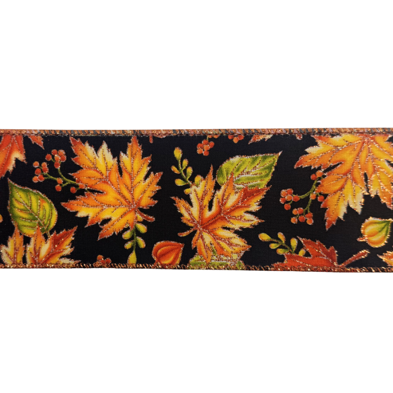 2.5" x 10yd Maple Leaves Glitter Ribbon