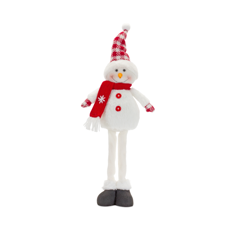 20" Standing Plush Snowman- Checkered Red Hat