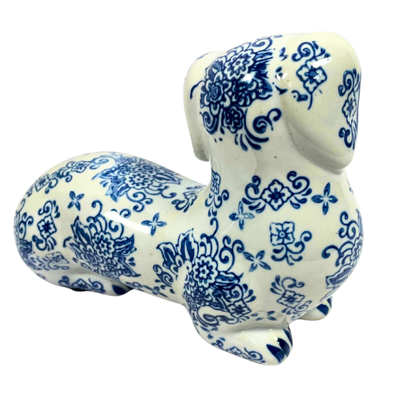 6" Blue & White Chinoiserie Porcelain Dog