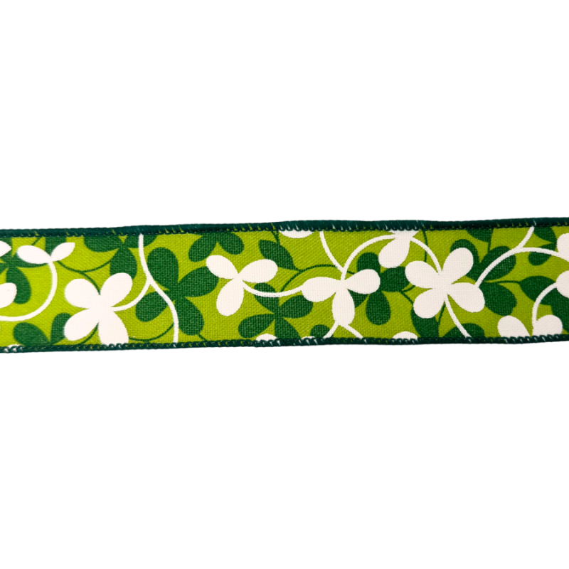 1.5"x10yd Clovers on Green Ribbon