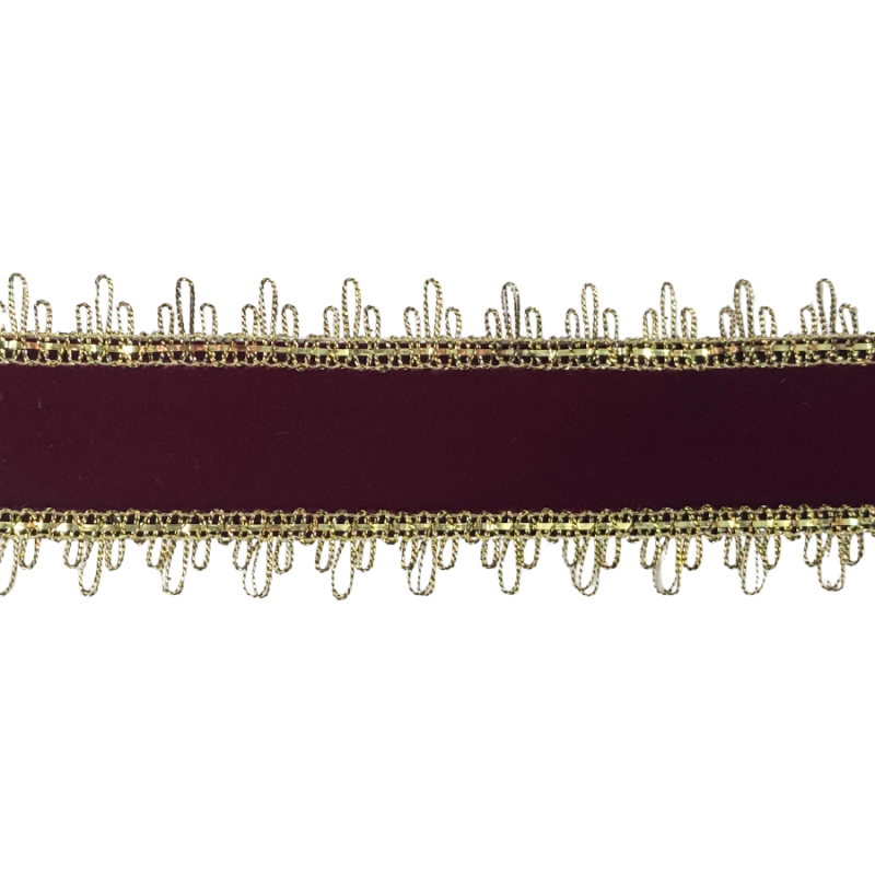 2.5" x 10yd Burgundy Velvet w/ Gold Loop Trim