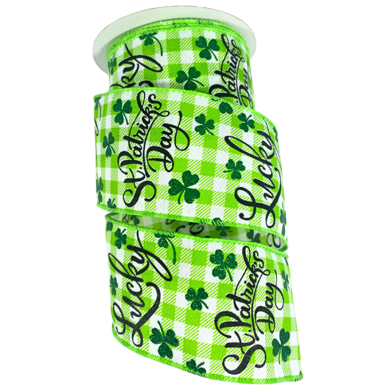 2.5" x 10yd Glitter Shamrock St. Patrick's Day Wired Ribbon