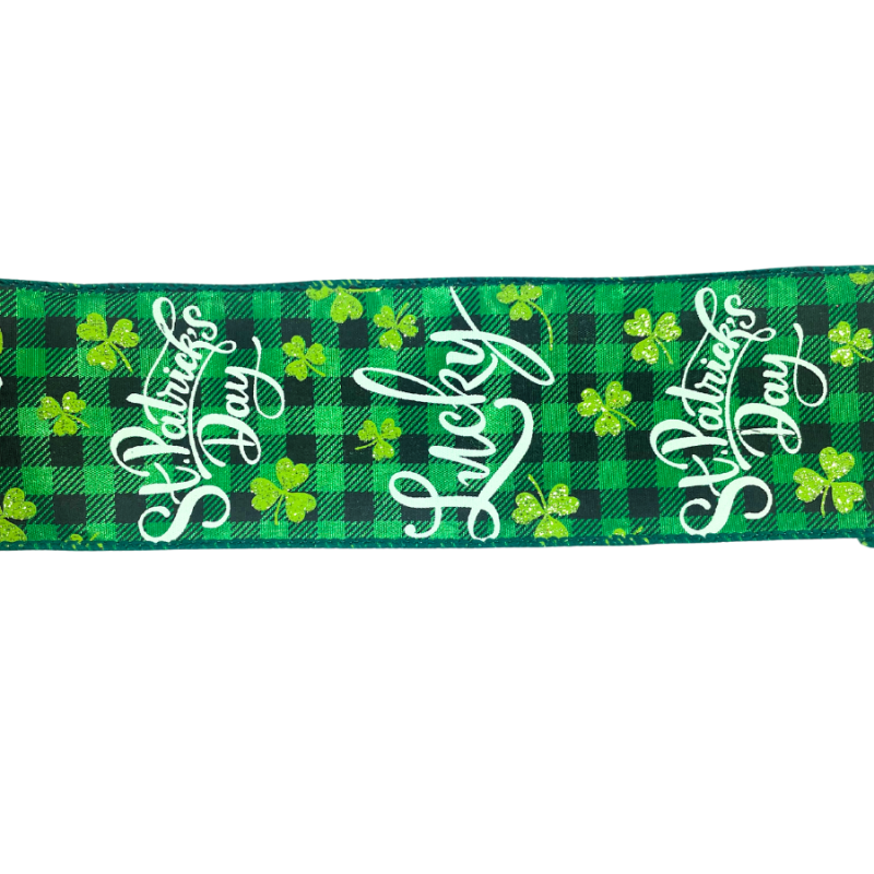 2.5" x 10yd Dark Green Gingham St. Patrick's Day Wired Ribbon