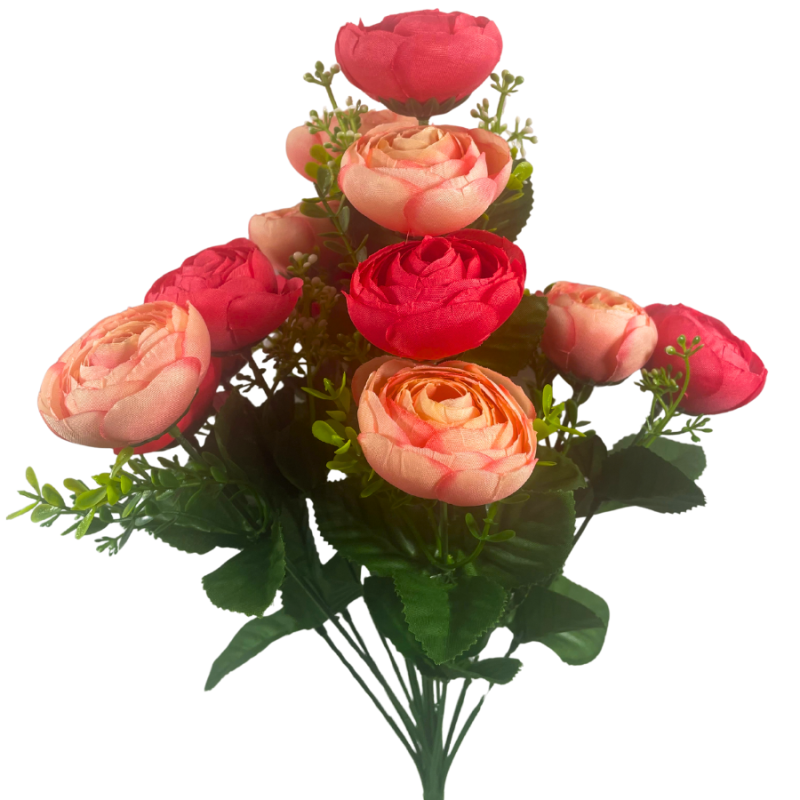 17" Ranunculus Bush - Pink/Coral