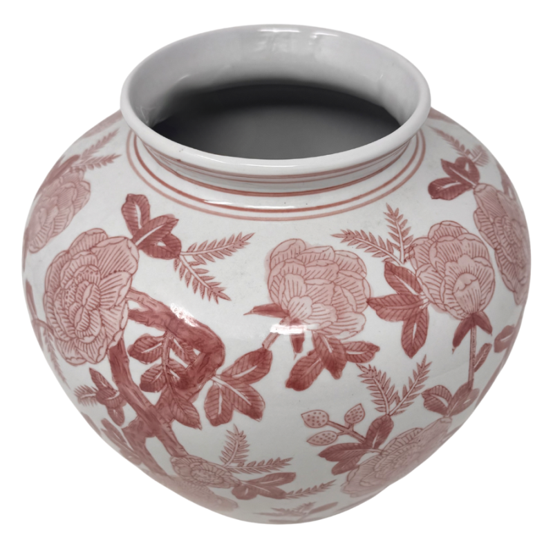 8.5" Pink & White Chinoiserie Vase