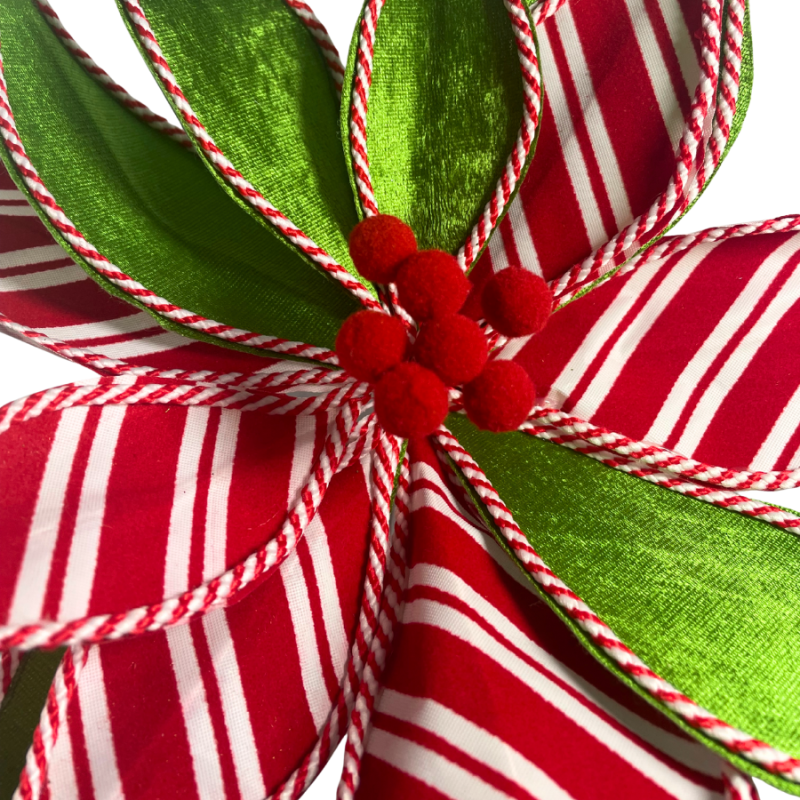 22" Red & White Stripe Poinsettia Stem