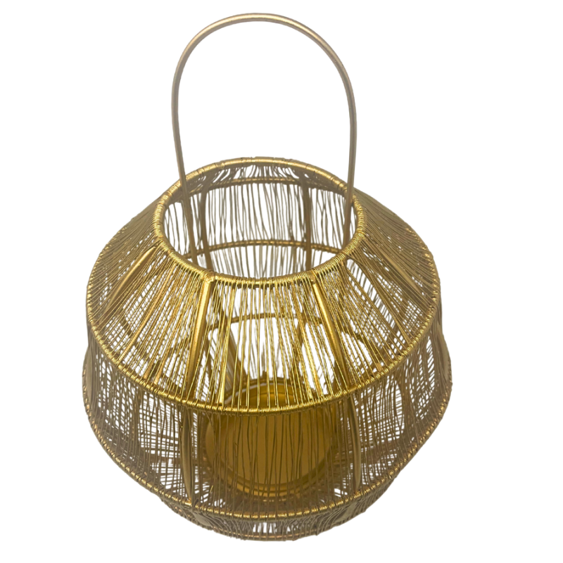 12" Round Wire Gold Lantern