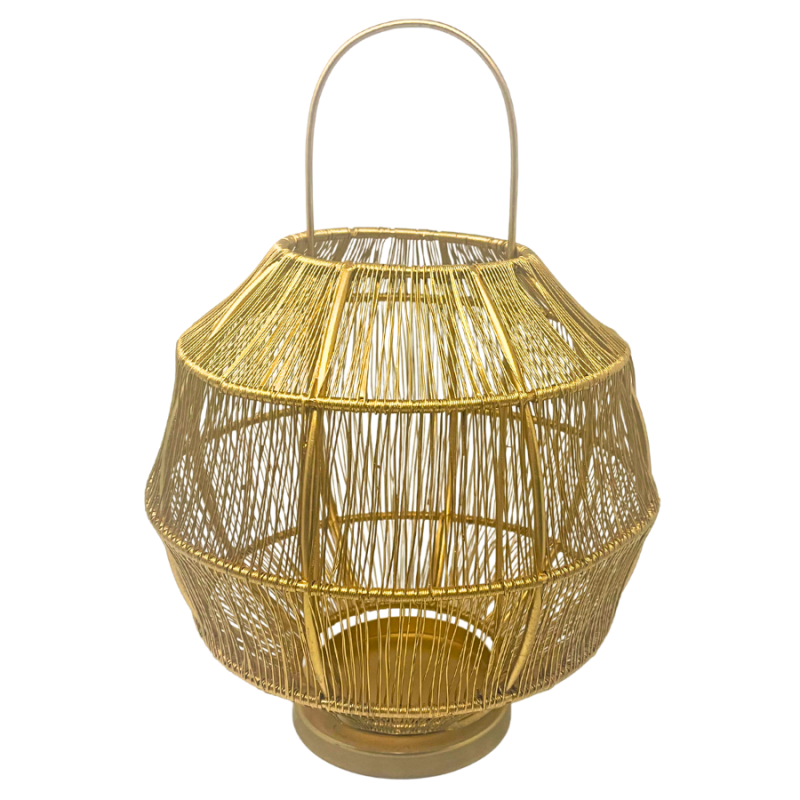 12" Round Wire Gold Lantern