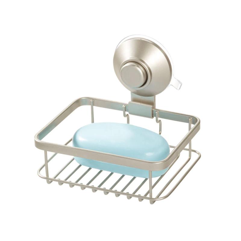 iDesign Push Lock Shower Suction Soap Dish in Satin