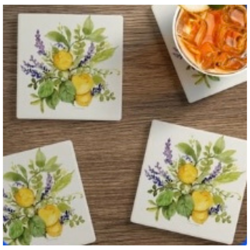 Watercolor Lemons 4 pc Square Coaster Set