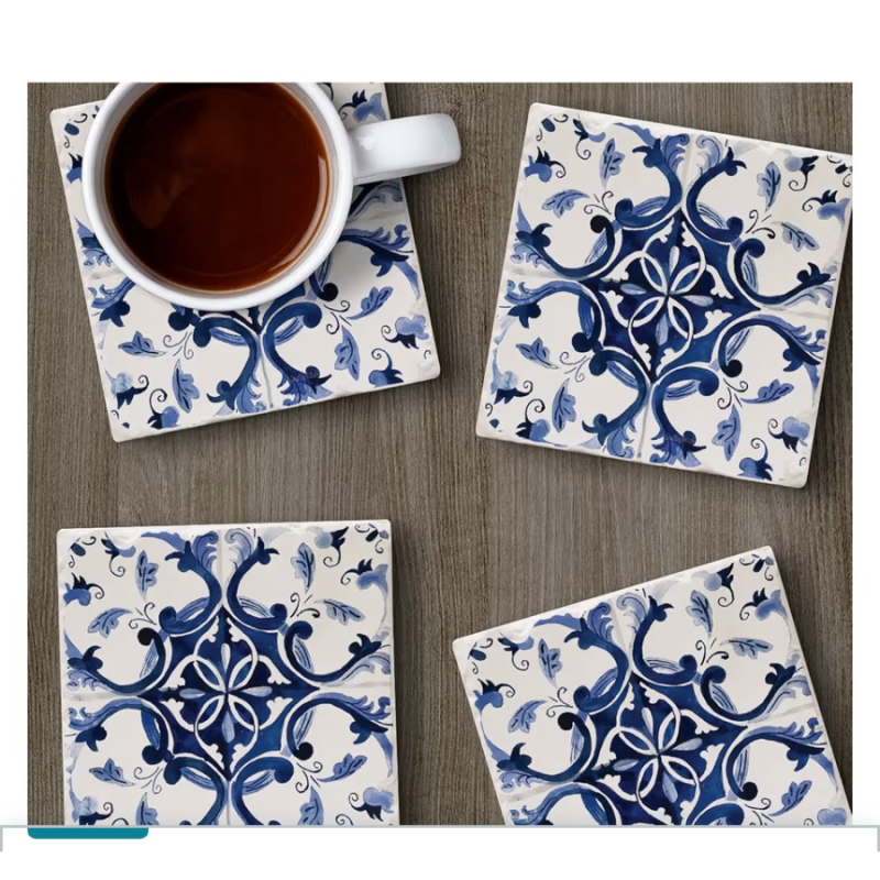 Tuscan Blue & White 4 pc Square Coaster Set