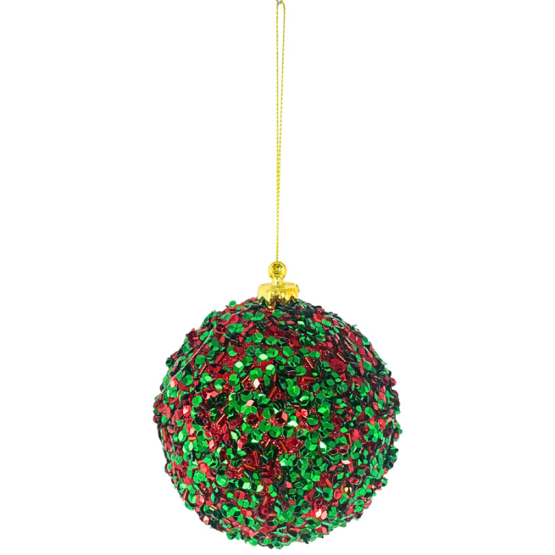 4" Sequin Beaded Ball Ornament - Red & Green
