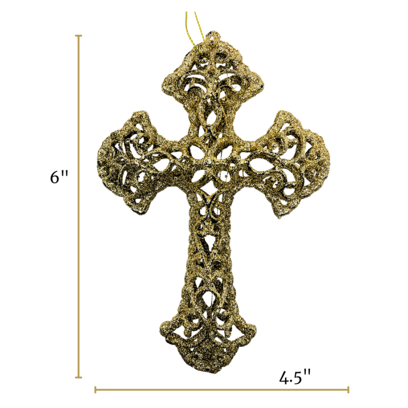 6" Golden Glitter Cross Ornaments - Set of 2
