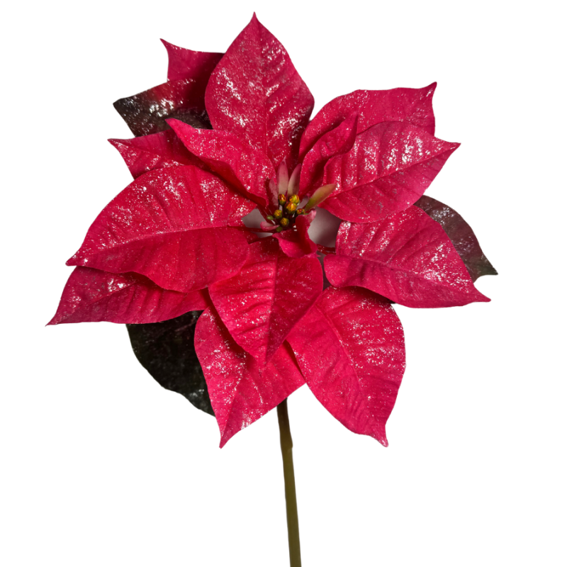 23" Pink Glitter Poinsettia Stem