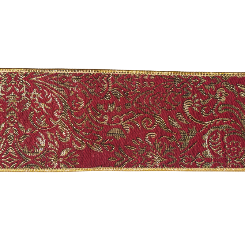 4" x 10yd Red & Gold Floral Jacquard Ribbon