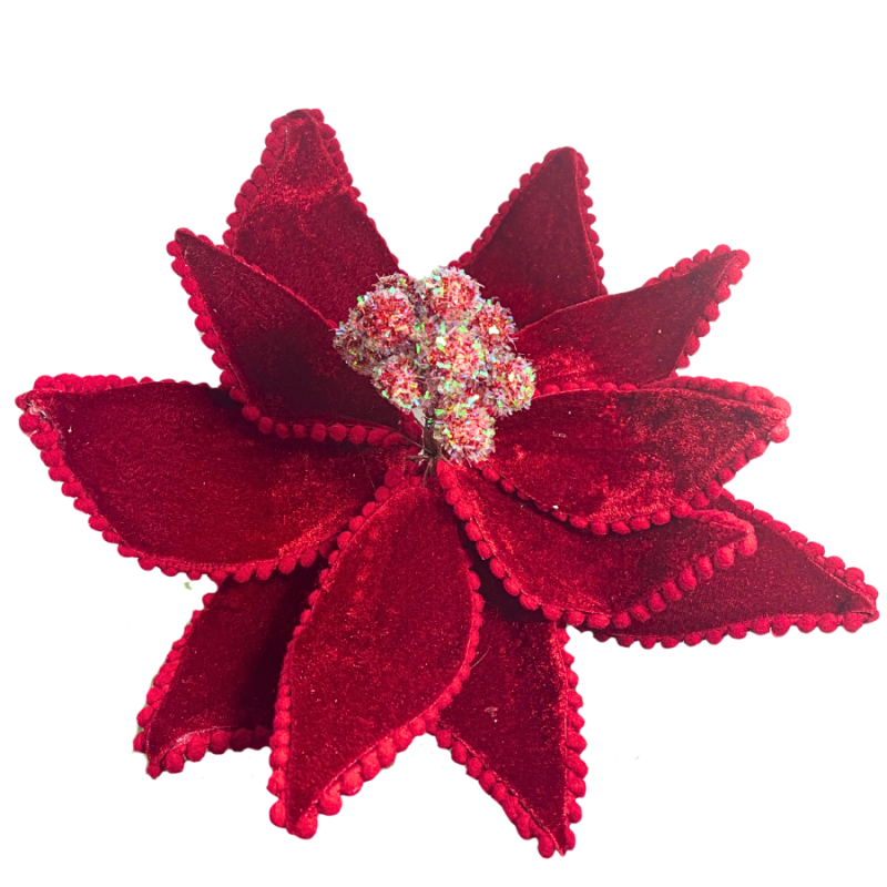 14" Red Velvet Poinsettia Pick