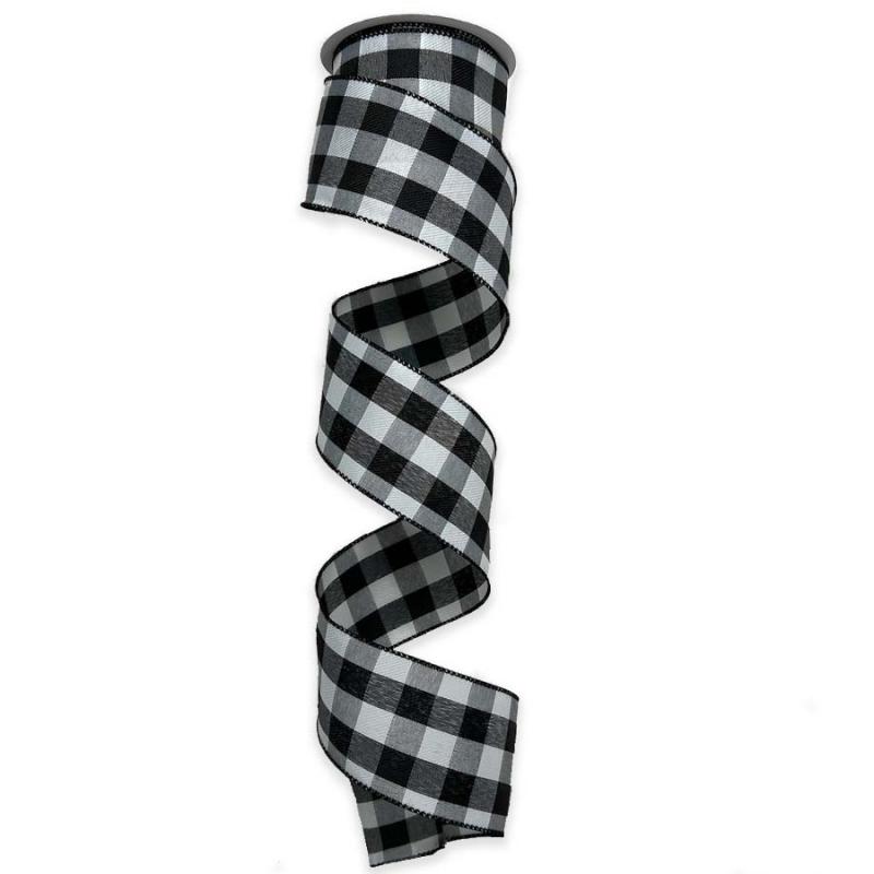 2.5" x 10yd Black & White Buffalo Plaid Ribbon Novelty Ribbon Carolina Pottery