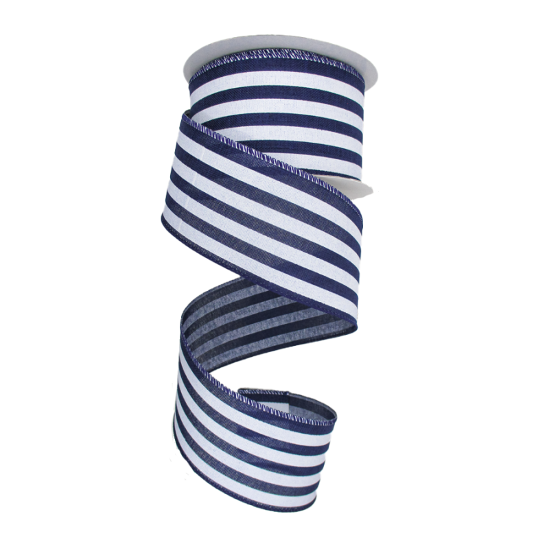 2.5"x10yd Navy & White Horizontal Striped Canvas Ribbon