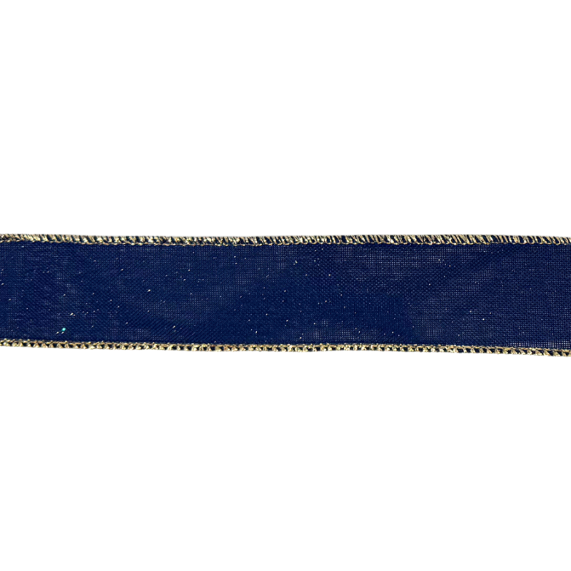 1.5" x10yd Deep Blue Canvas w/ Gold Border Ribbon