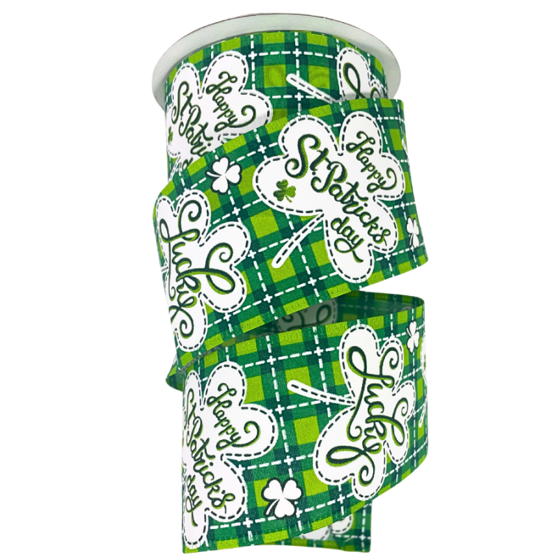 2.5" x 10yd Checkered Shamrock Wired Ribbon
