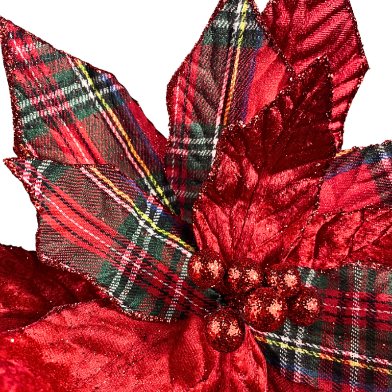 20" Plaid Poinsettia Stem