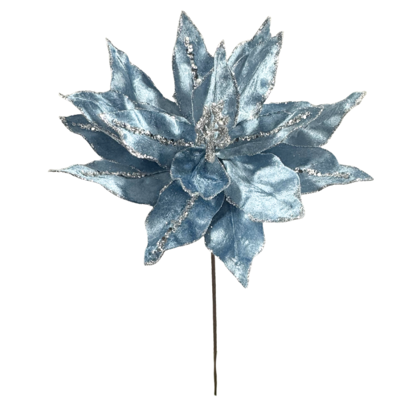 20" Poinsettia Stem- Light Blue